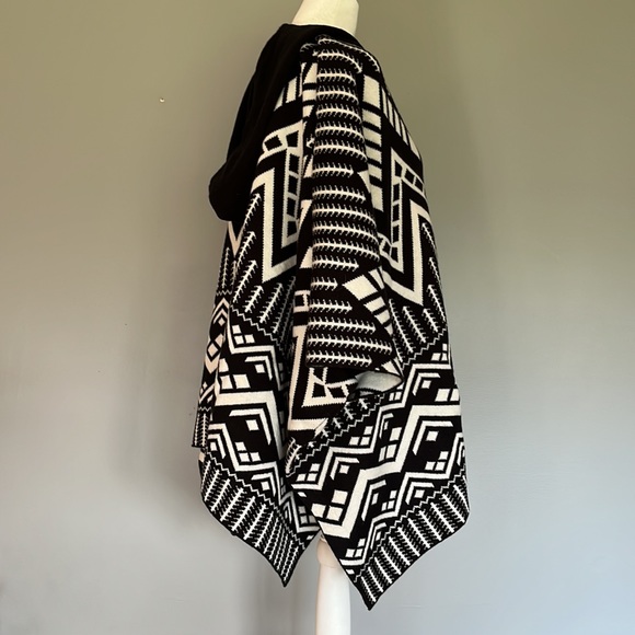 Express Black and White Poncho with Solid Black Hood, One Size - Picture 2 of 6
